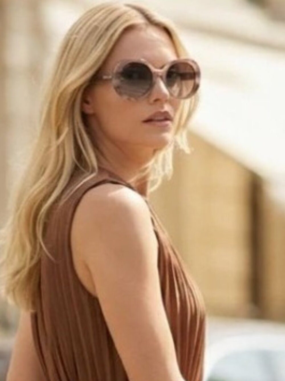 Max Mara RENEE MM0074 20E Sunglasses Striped Grey Round Frame, Brown Lenses